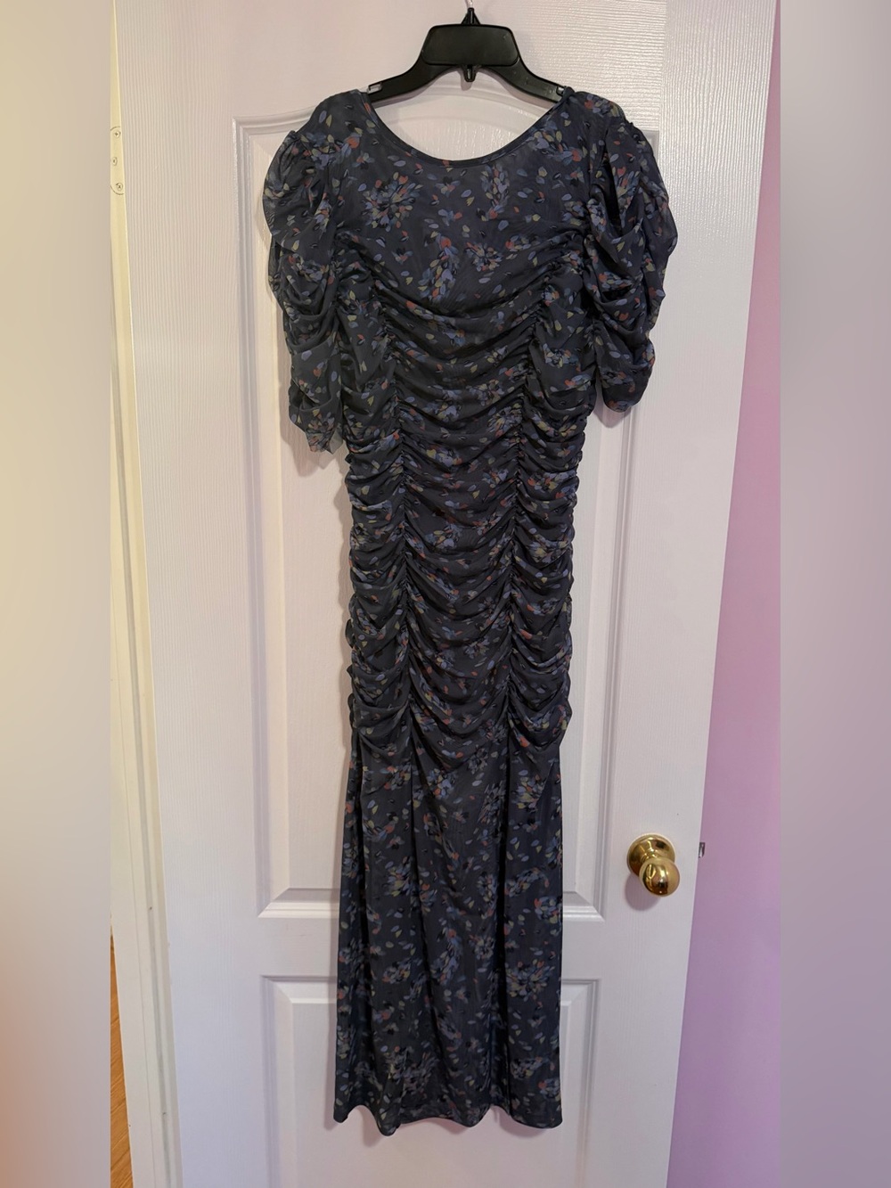 Free People Navy Floral Ruched Maxi Dress